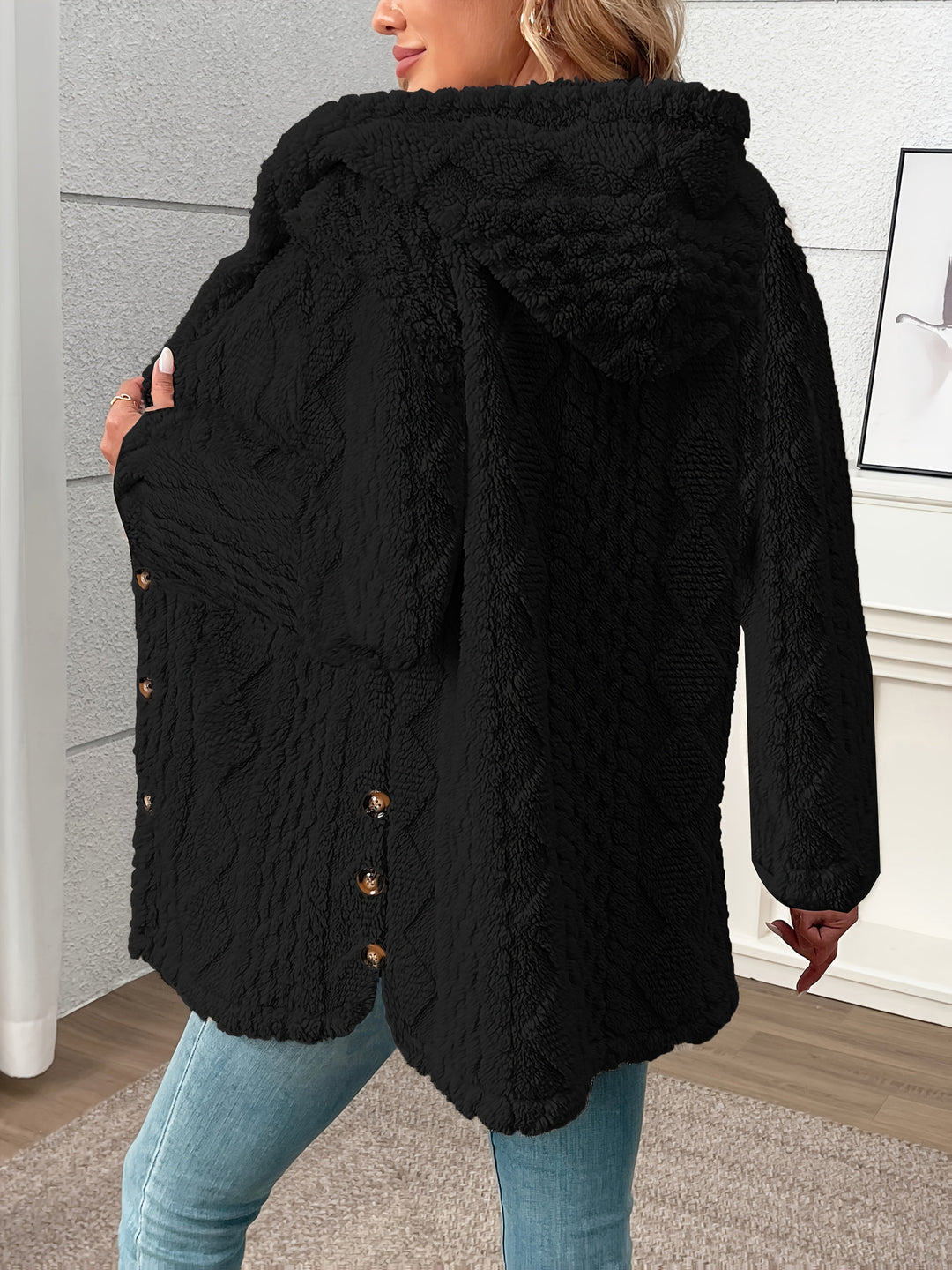 Nora │ Women's Hooded Wool-Blend Teddy Coat With Button Front