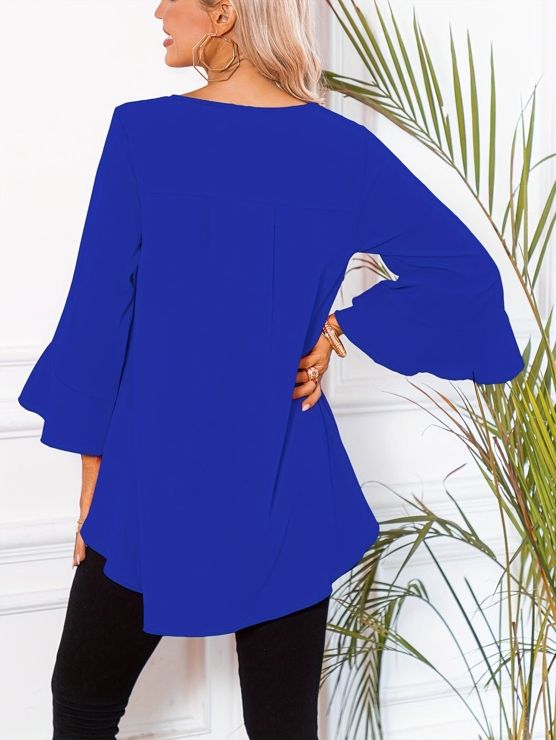 Corinna │ Women's Three-Quarter Sleeve Peplum Blouse With Ruffle Detail