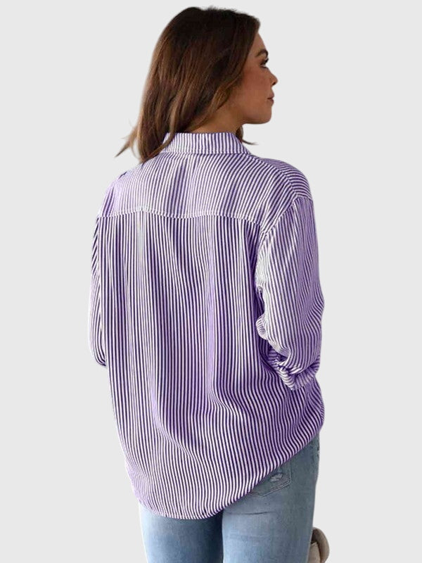 Elspeth │ Women's Stripe Print Collared Shirt