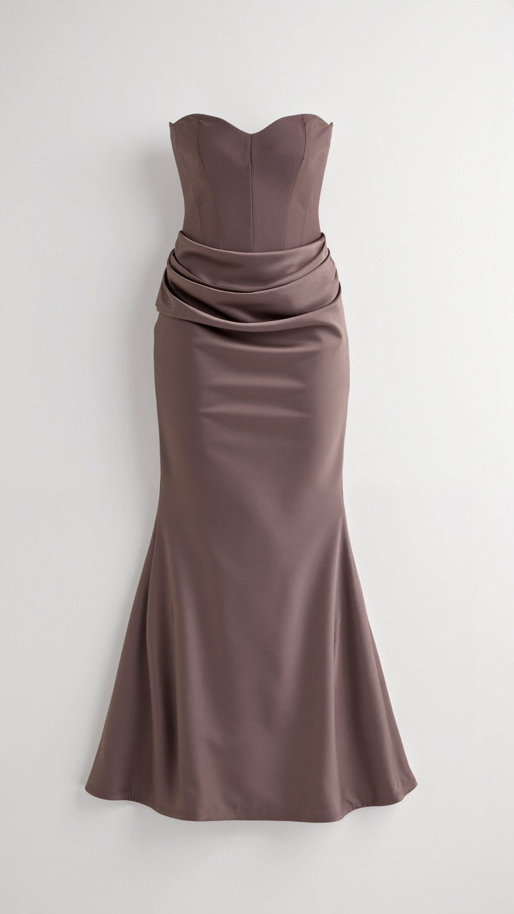 Isabella | Women's Strapless Ruched Corset Bodice Maxi Dress