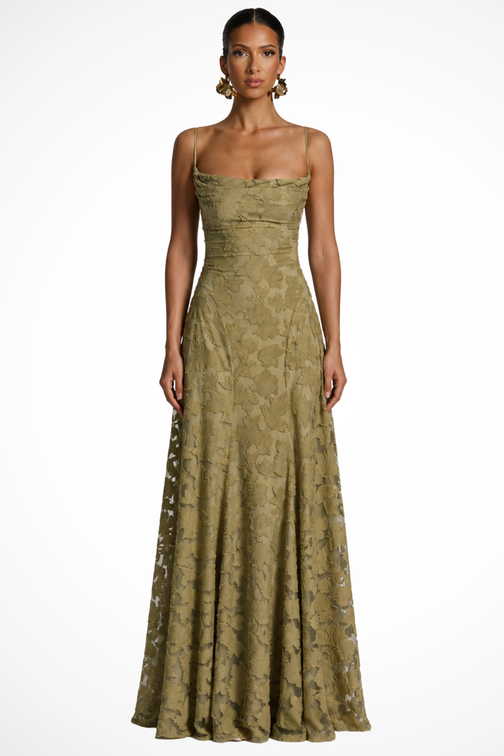Arabella │ Women's Floral Brocade Maxi Wedding Guest Dress With Cami Straps