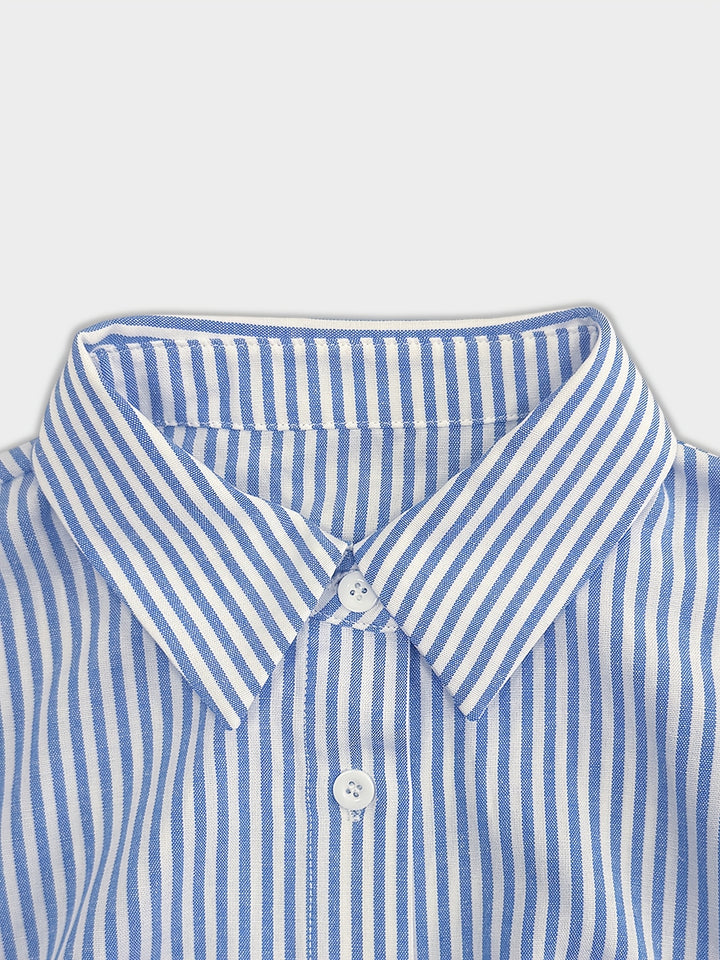 Winifred │ Women's Stripe Print Collar Button Front Tie Waist Maxi Shirt Dress