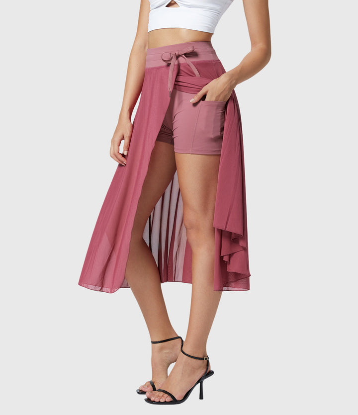 Arabella │ Women's High Waist Two-Layer Midi Skirt