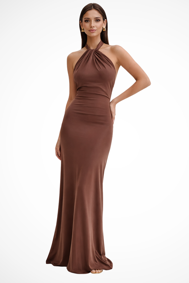 Valentina │ Women's Halter Neck Bodycon Maxi Wedding Guest Dress With Twisted Knot