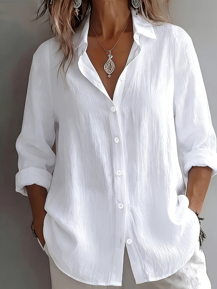 Evie | Women's Long Sleeve Button-Up Collared Linen Shirt
