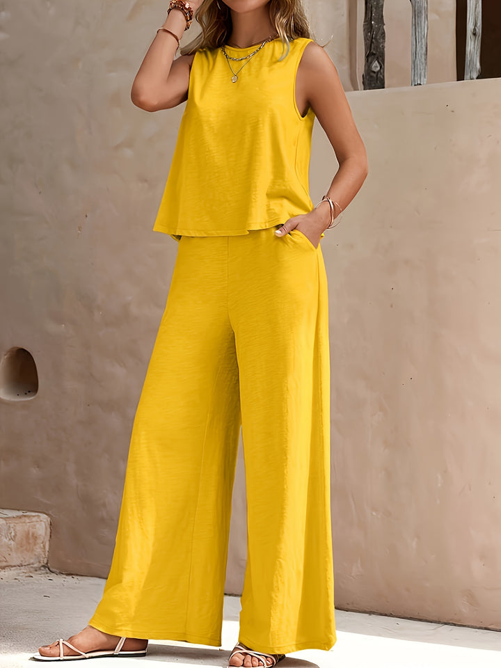 Tabitha │ Women's Sleeveless Top And Wide Leg Trousers Set