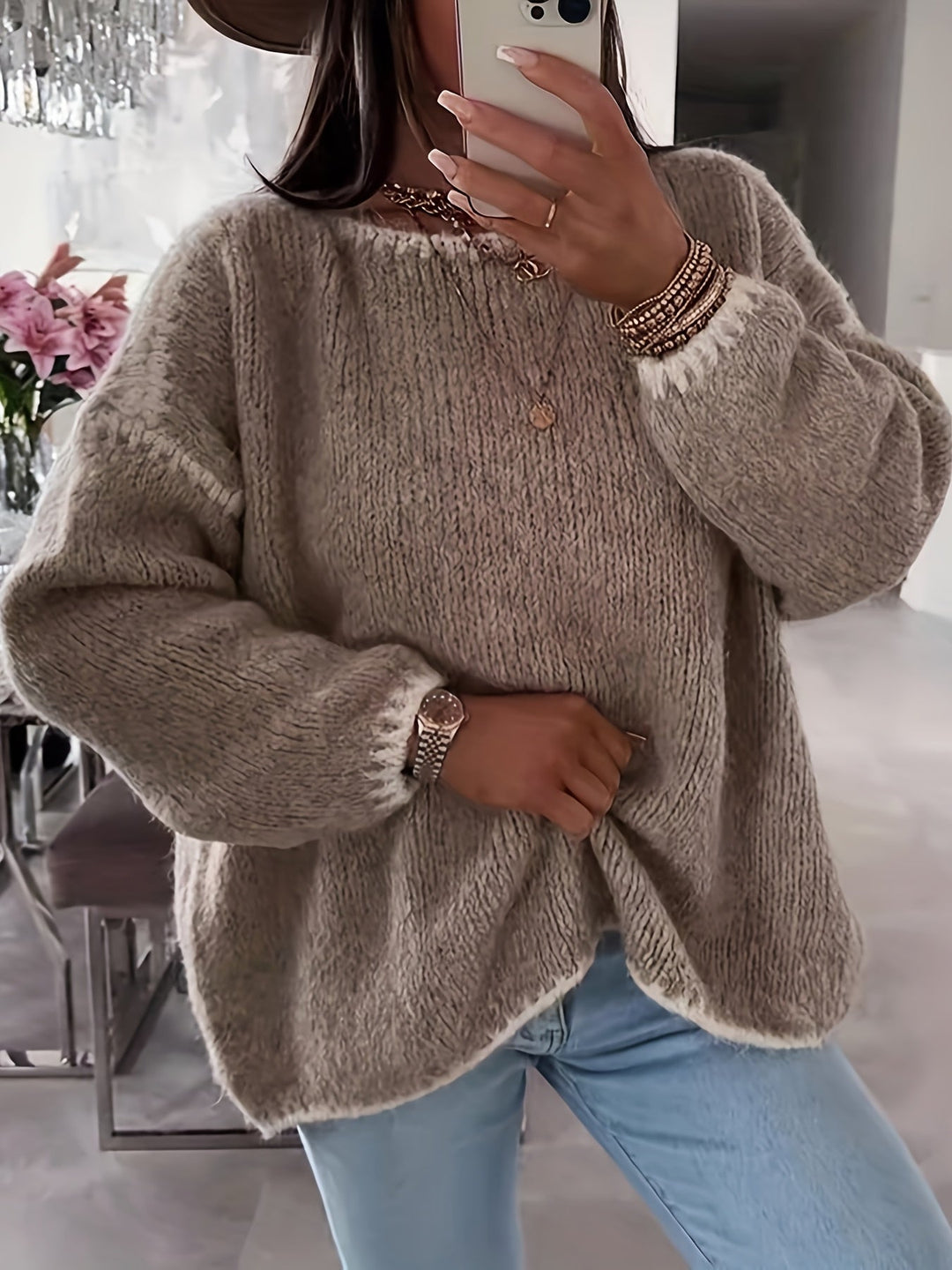 Naomi │ Women's Loose Fit Boat Neck Sweater With Contrast Trim