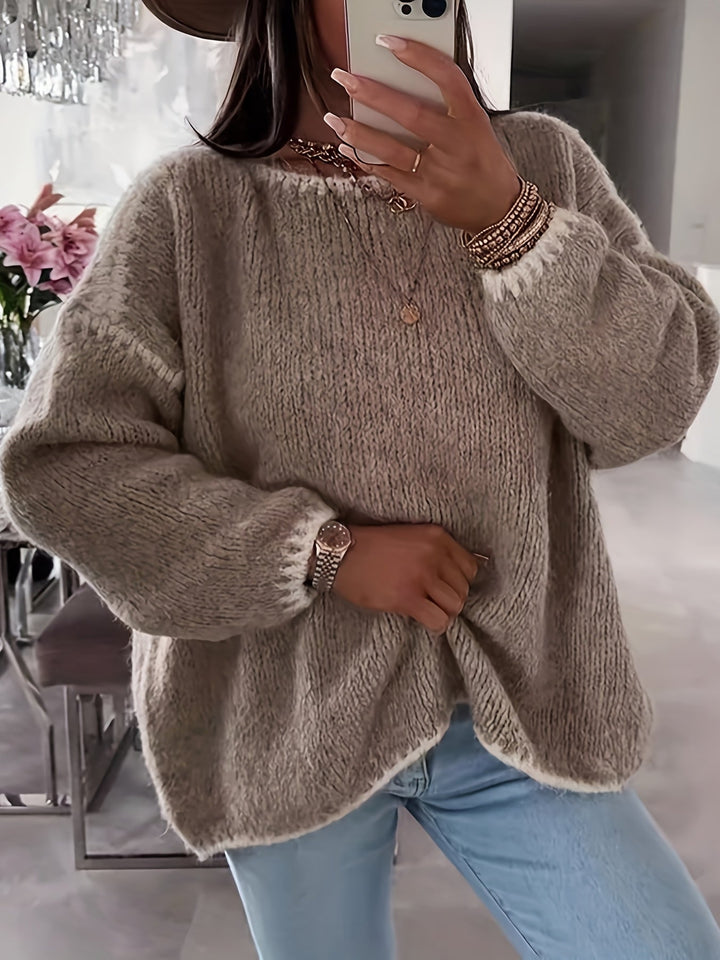 Naomi │ Women's Loose Fit Boat Neck Sweater With Contrast Trim