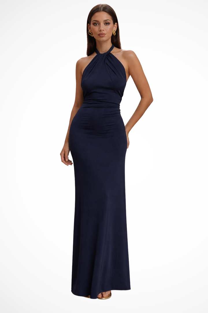 Valentina │ Women's Halter Neck Bodycon Maxi Wedding Guest Dress With Twisted Knot