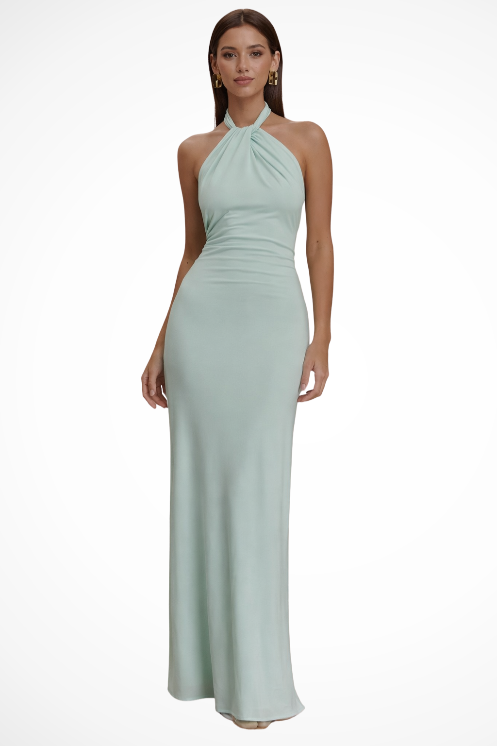 Valentina │ Women's Halter Neck Bodycon Maxi Wedding Guest Dress With Twisted Knot