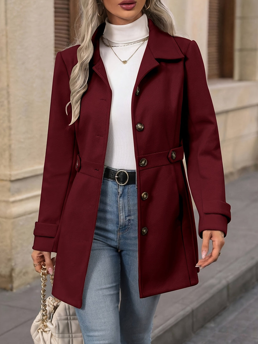 Martha │ Women's Tailored Mid-Length Coat With Notched Lapels And Button Front