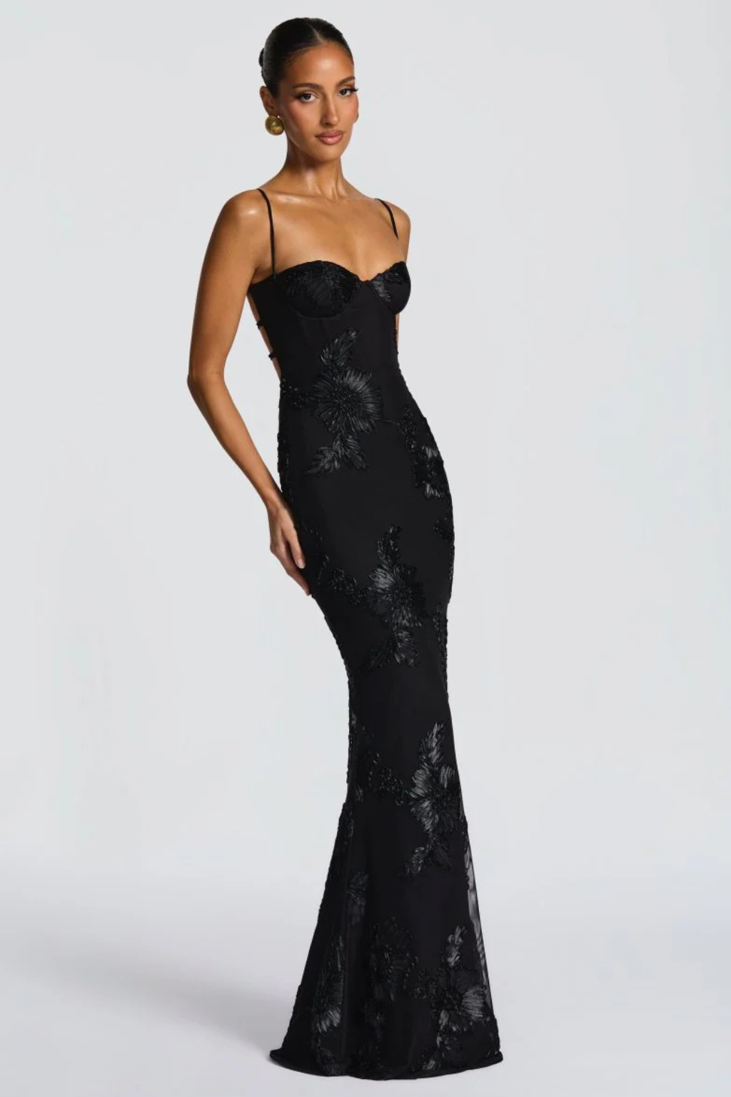 Evangeline │ Women's Floral Embroidered Corset Maxi Wedding Guest Dress With Cami Straps