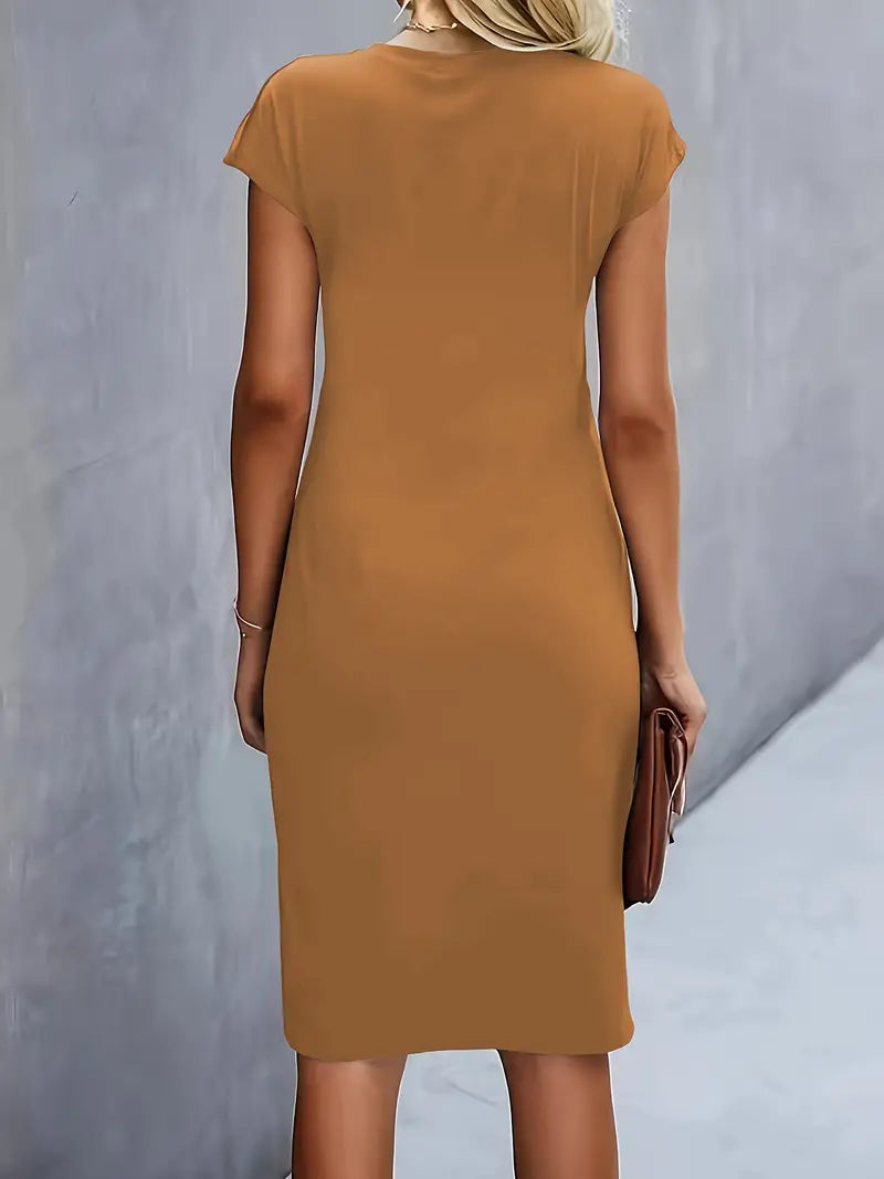 Verity │ Women's Short Sleeve Bodycon Midi Dress With Twisted Waist Detail