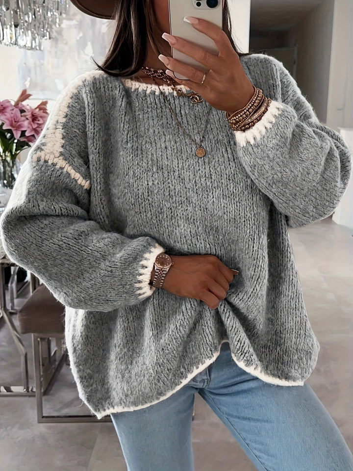 Naomi │ Women's Loose Fit Boat Neck Sweater With Contrast Trim