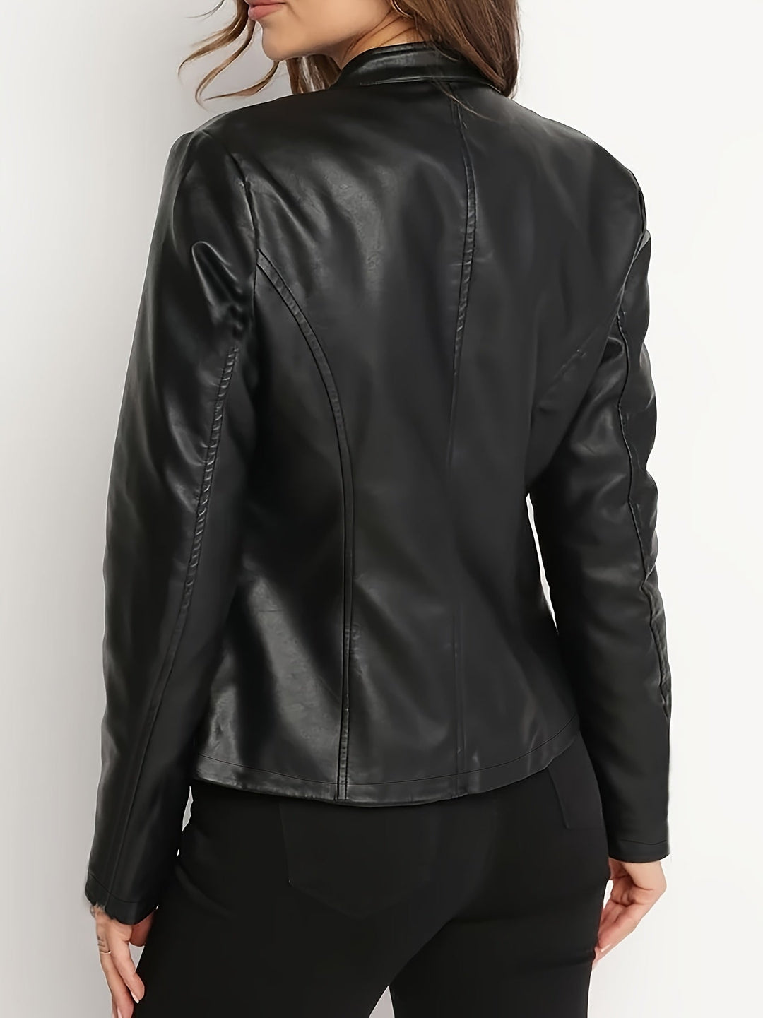 Margaret │ Women's Leather Biker Jacket With Stand Collar And Zip Front