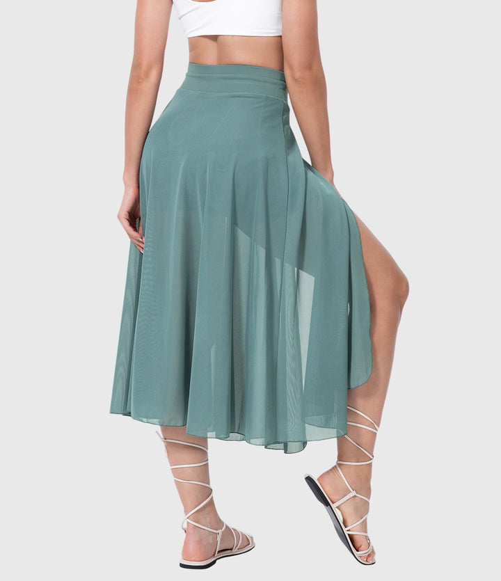 Arabella │ Women's High Waist Two-Layer Midi Skirt