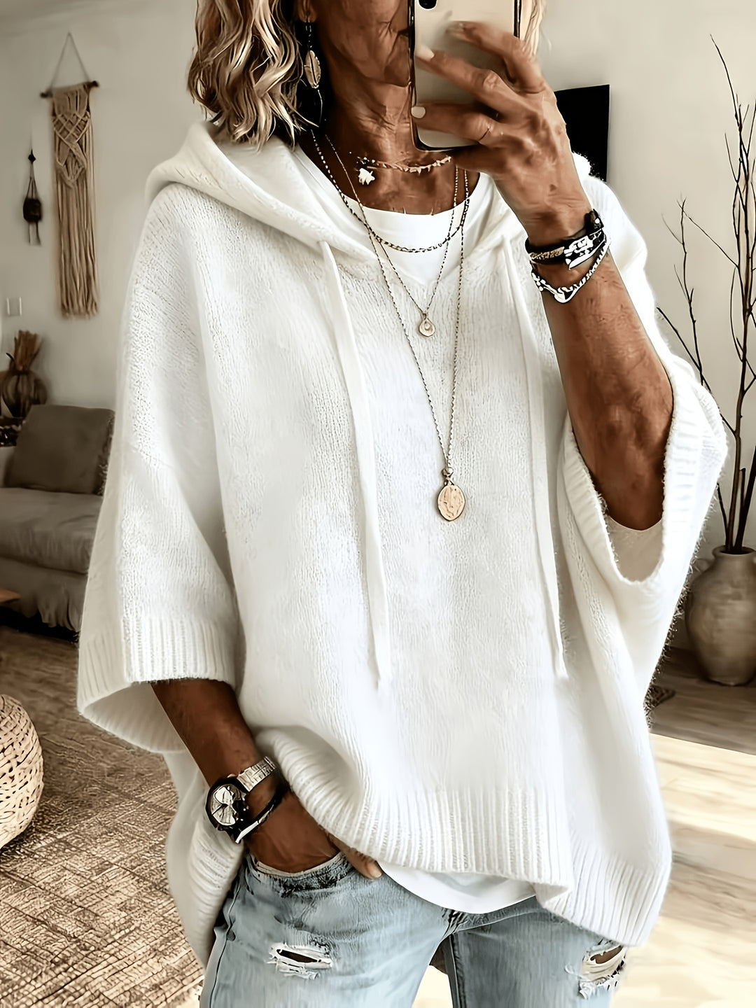 Estelle │ Women's Knitted Hooded Jumper With Drawstring And Ribbed Cuffs