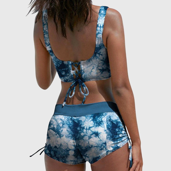Estelle │ Women's Camo Print Cross Front Bikini Swimwear With Ruched Shorts