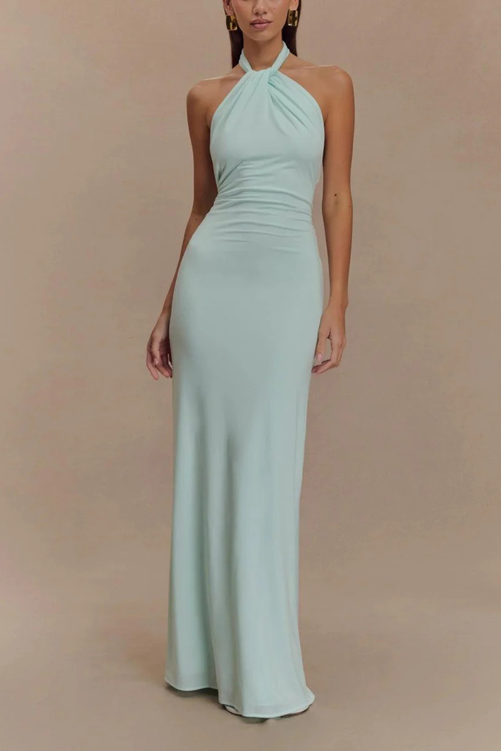Valentina │ Women's Halter Neck Bodycon Maxi Wedding Guest Dress With Twisted Knot