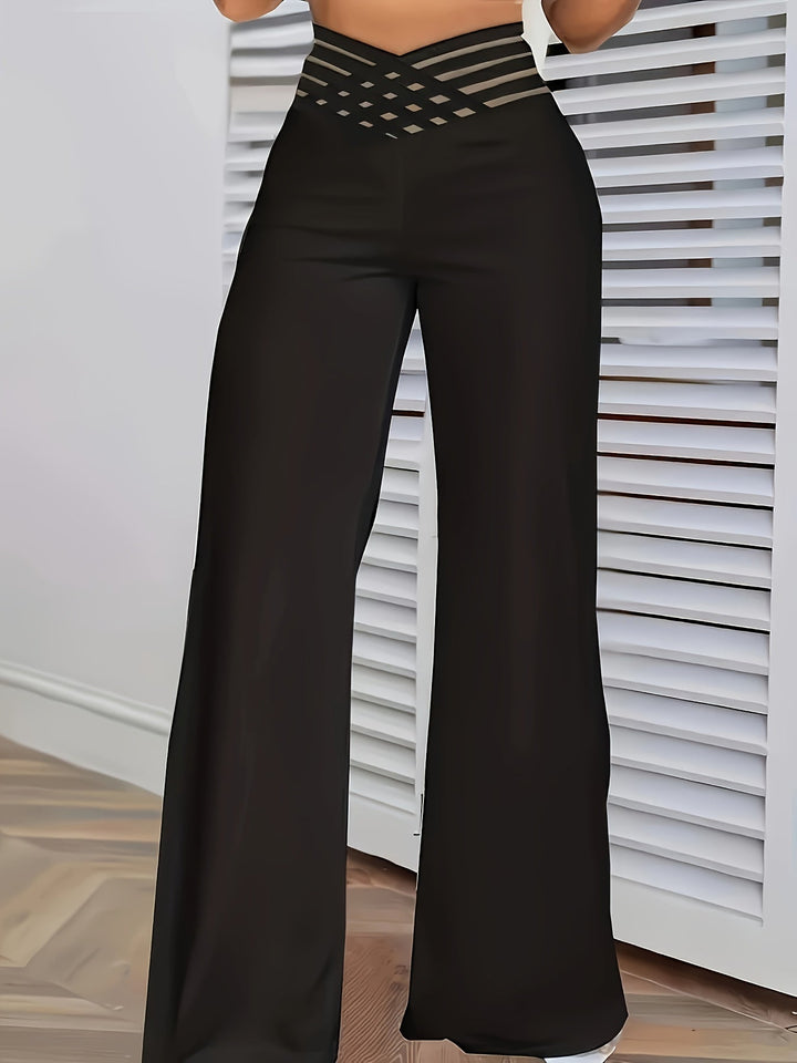 Lydia │ Women's High Waist Flared Trousers With Mesh Detail