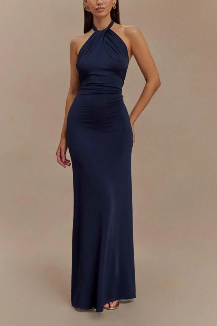 Valentina │ Women's Halter Neck Bodycon Maxi Wedding Guest Dress With Twisted Knot