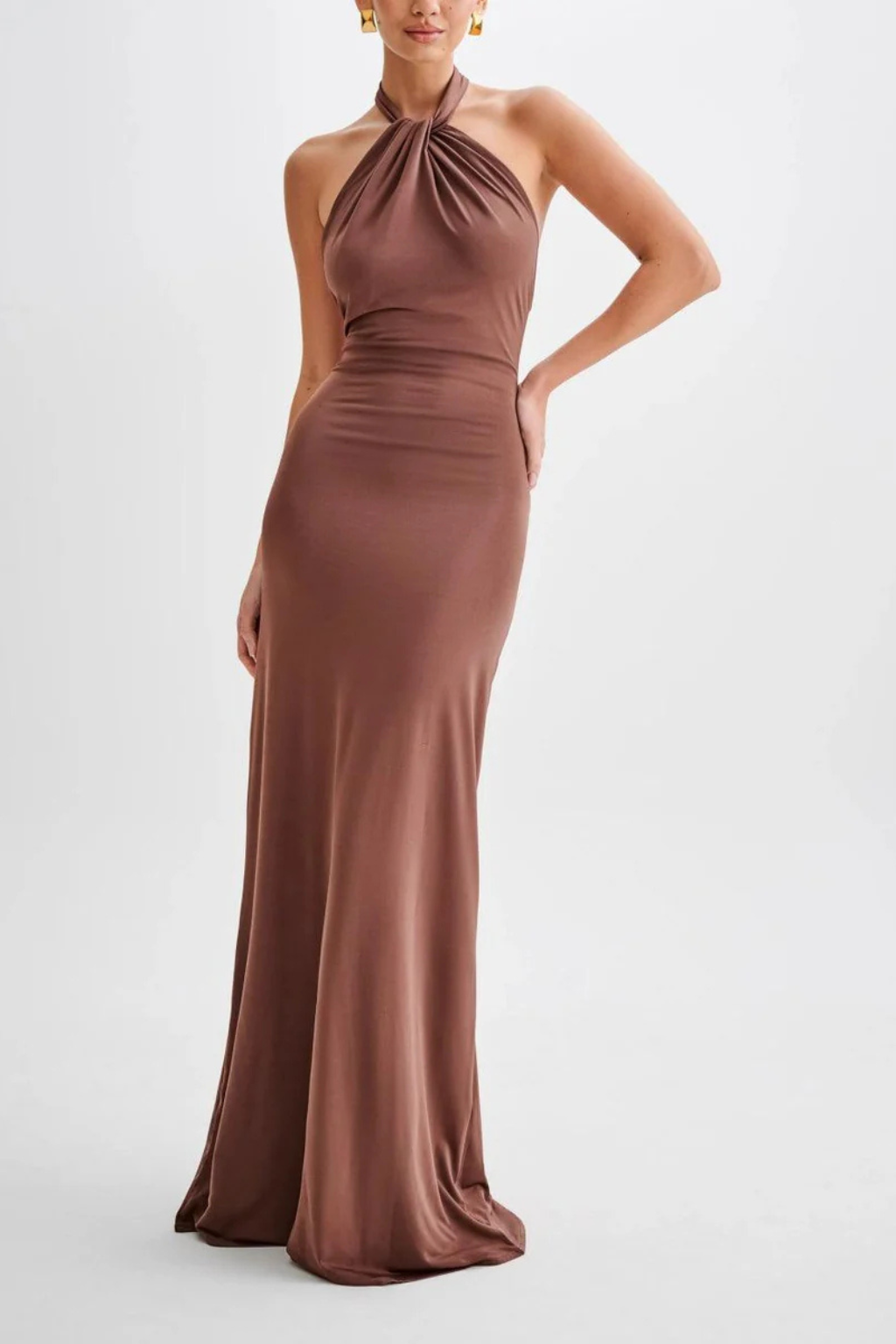 Valentina │ Women's Halter Neck Bodycon Maxi Wedding Guest Dress With Twisted Knot