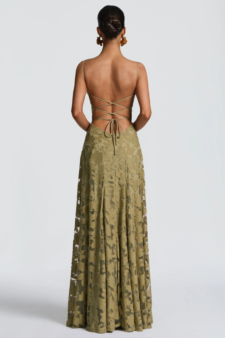 Arabella │ Women's Floral Brocade Maxi Wedding Guest Dress With Cami Straps