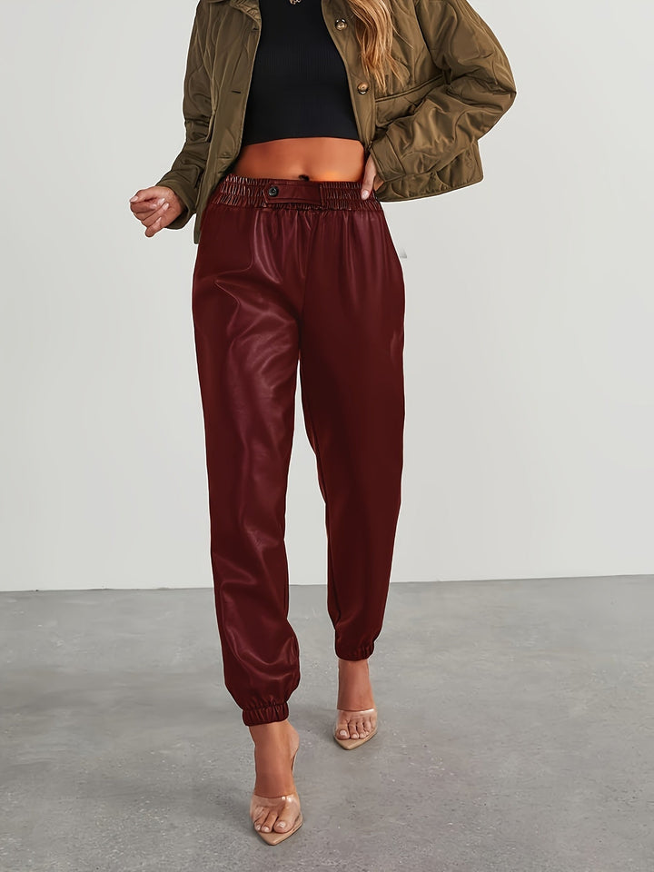 Martha │ Women's Leather-Look Tapered Trousers With Elasticated Waist And Cuffed Ankles