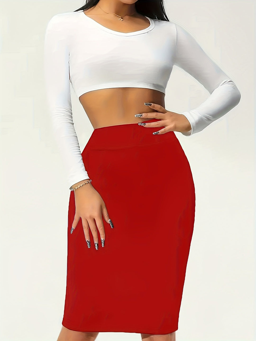 Olive | Women's High Waist Houndstooth Pencil Skirt