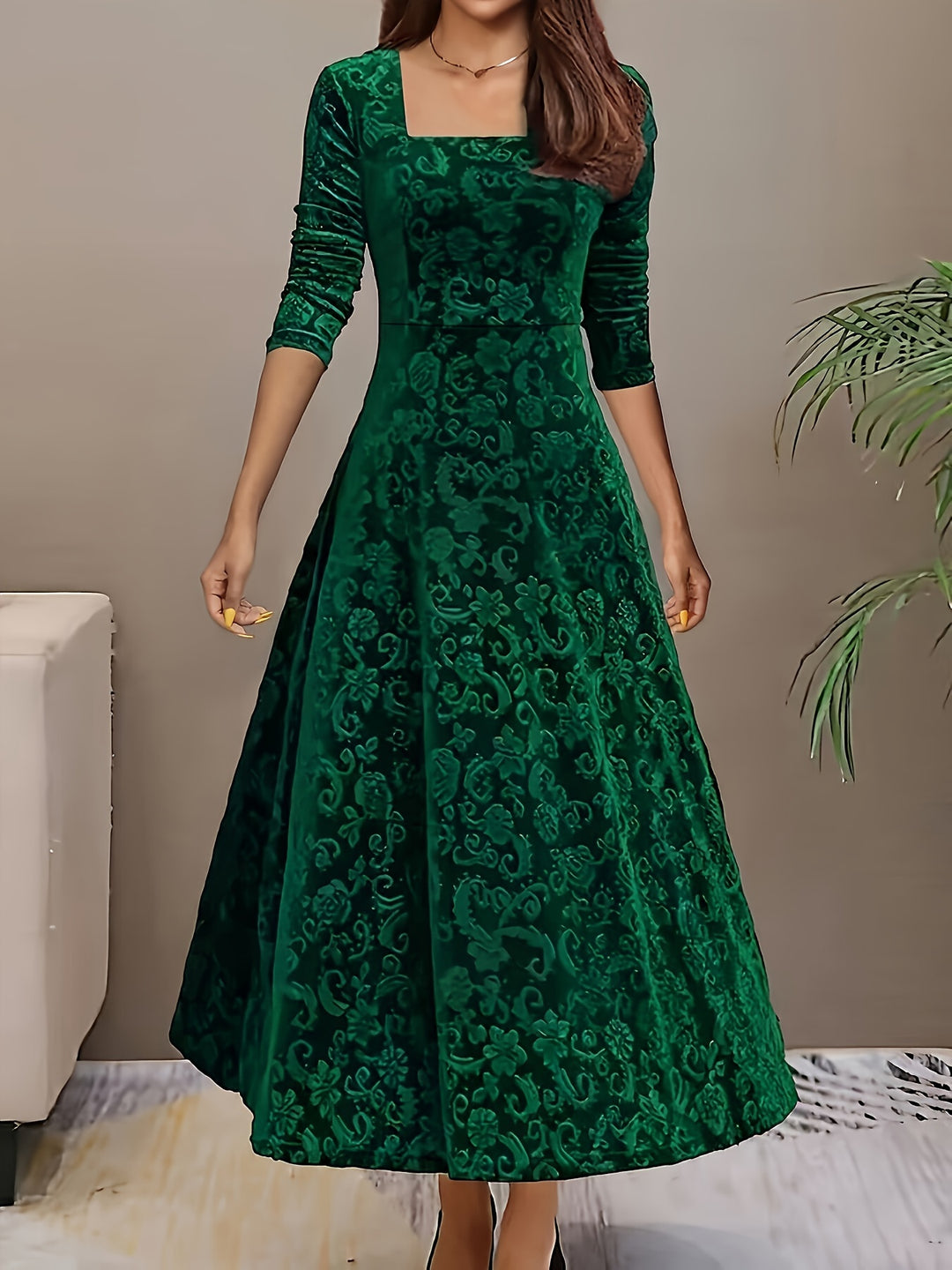 Josephine │ Women's Velvet Square Neck Wedding Guest Maxi Dress