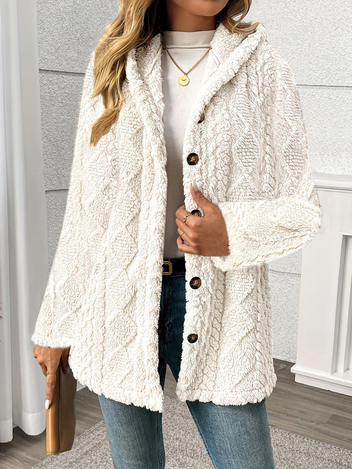 Nora │ Women's Hooded Wool-Blend Teddy Coat With Button Front