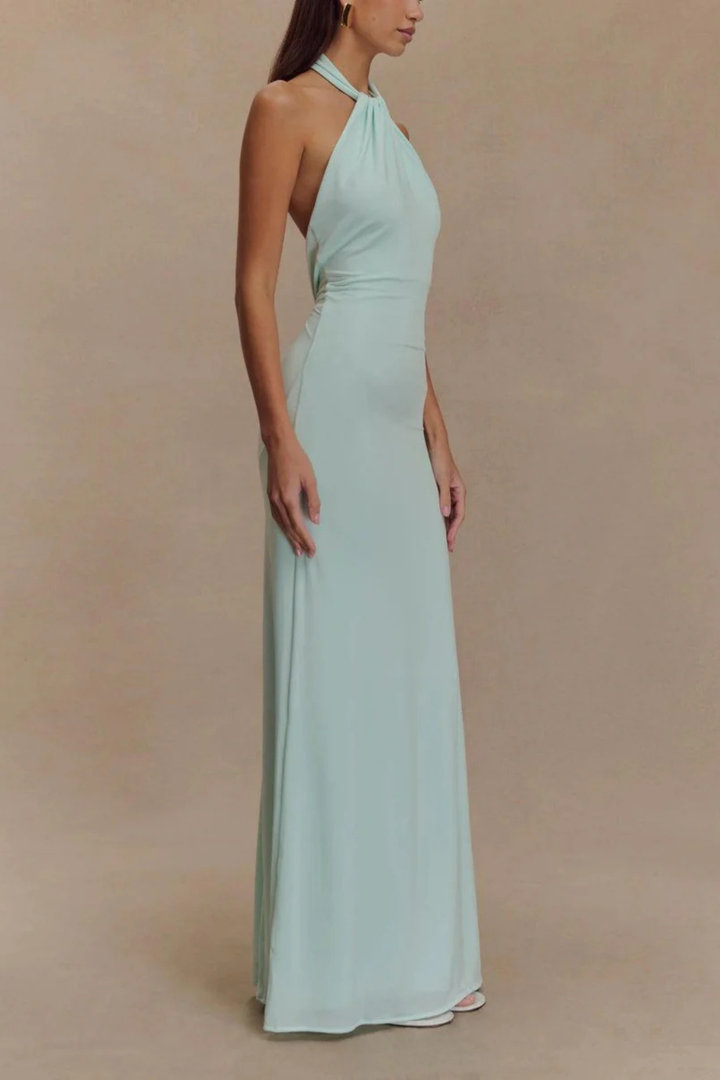 Valentina │ Women's Halter Neck Bodycon Maxi Wedding Guest Dress With Twisted Knot