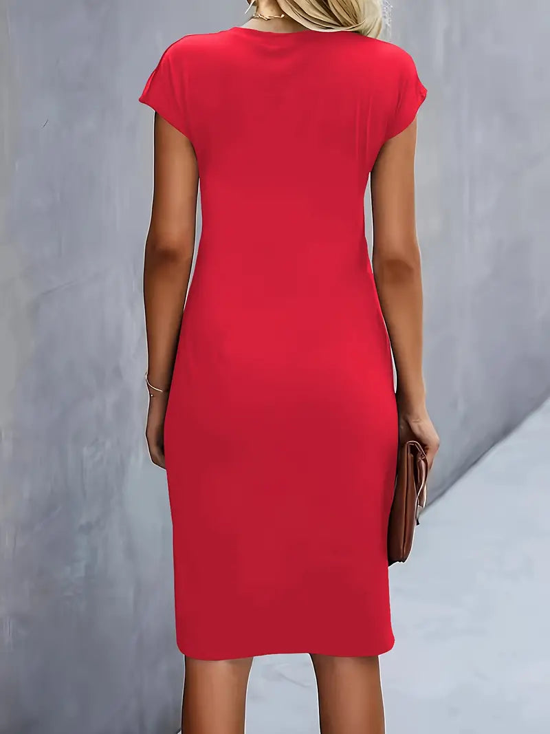 Verity │ Women's Short Sleeve Bodycon Midi Dress With Twisted Waist Detail