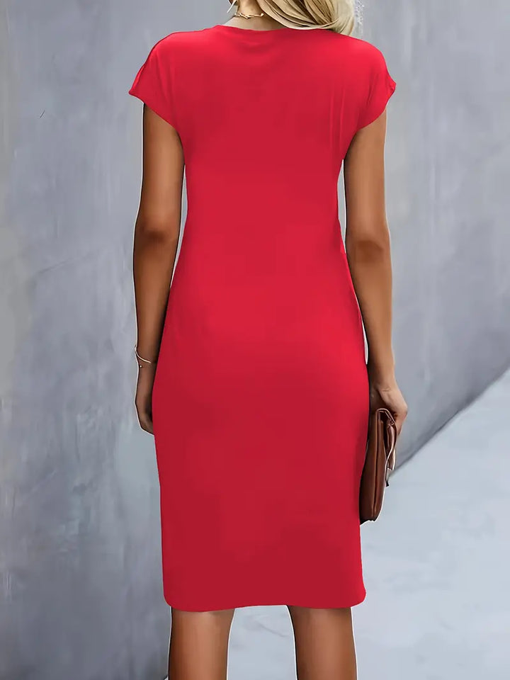 Verity │ Women's Short Sleeve Bodycon Midi Dress With Twisted Waist Detail
