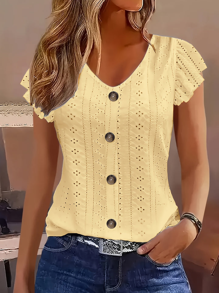 Josephine │ Women's Broderie Anglaise Button Front Top With Ruffle Sleeves