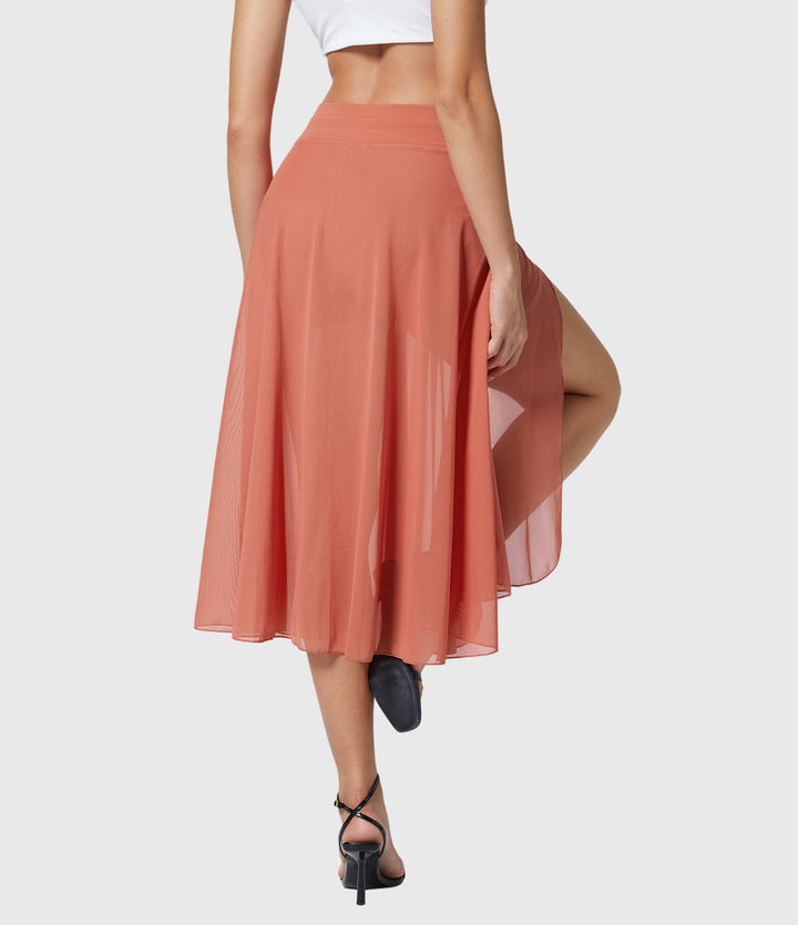 Arabella │ Women's High Waist Two-Layer Midi Skirt