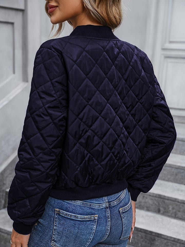 Lillian │ Women's Quilted Bomber Jacket With Zip Front And Round Neck