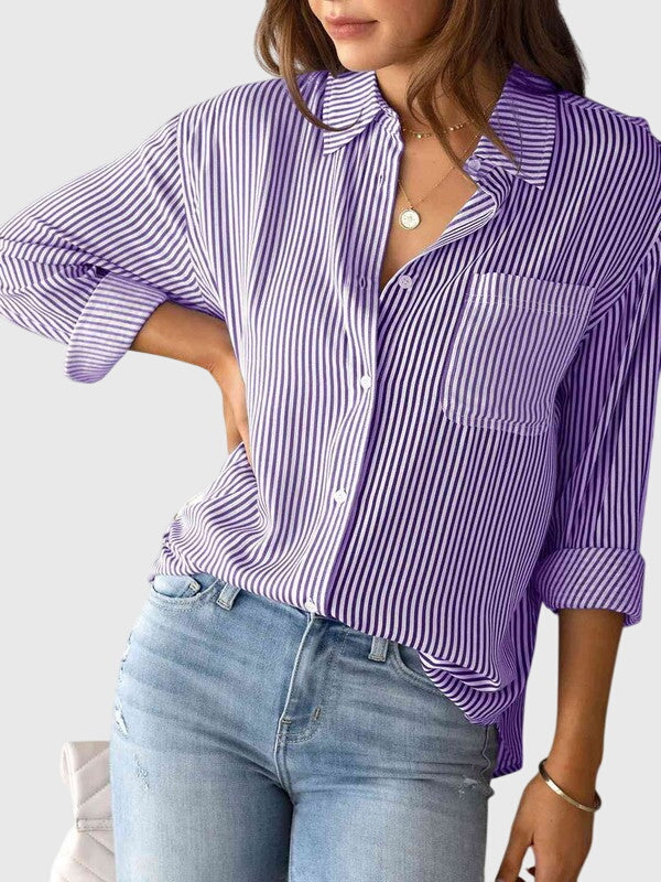 Elspeth │ Women's Stripe Print Collared Shirt