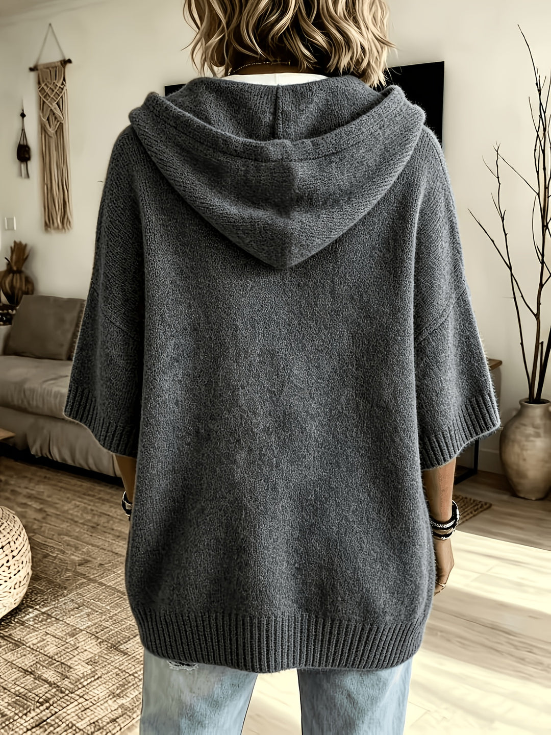 Estelle │ Women's Knitted Hooded Jumper With Drawstring And Ribbed Cuffs