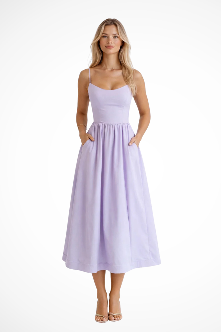 Rosalind │ Women's A-Line Midi Wedding Guest Dress With Structured Bodice