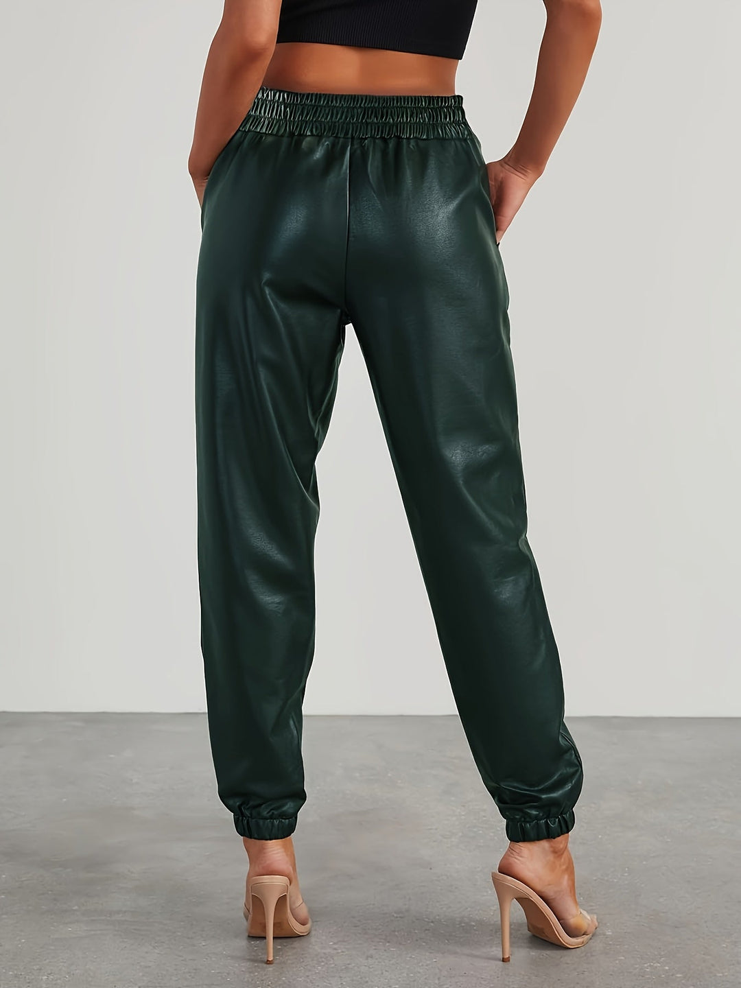 Martha │ Women's Leather-Look Tapered Trousers With Elasticated Waist And Cuffed Ankles