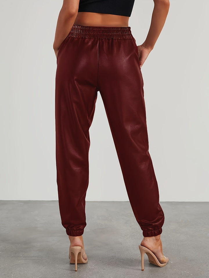 Martha │ Women's Leather-Look Tapered Trousers With Elasticated Waist And Cuffed Ankles