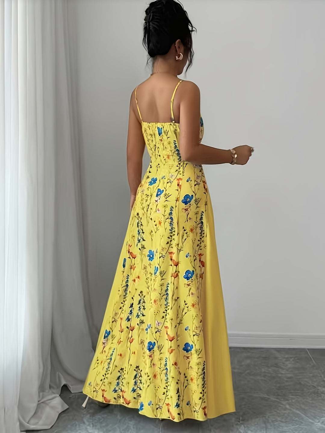 Naomi │ Women's Floral Print Wedding Guest Maxi Dress With Spaghetti Straps