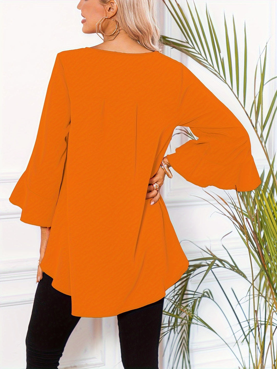 Corinna │ Women's Three-Quarter Sleeve Peplum Blouse With Ruffle Detail