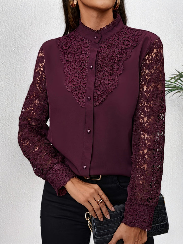 Winifred │ Women's Long Sleeve Lace Blouse With Mandarin Collar