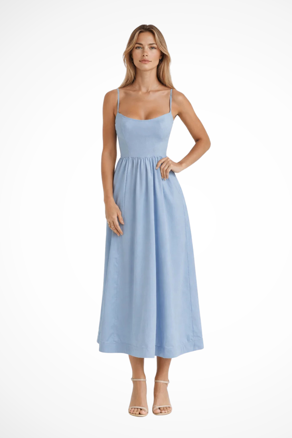 Rosalind │ Women's A-Line Midi Wedding Guest Dress With Structured Bodice