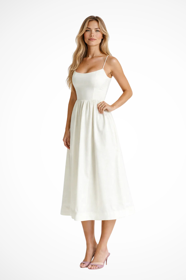Rosalind │ Women's A-Line Midi Wedding Guest Dress With Structured Bodice