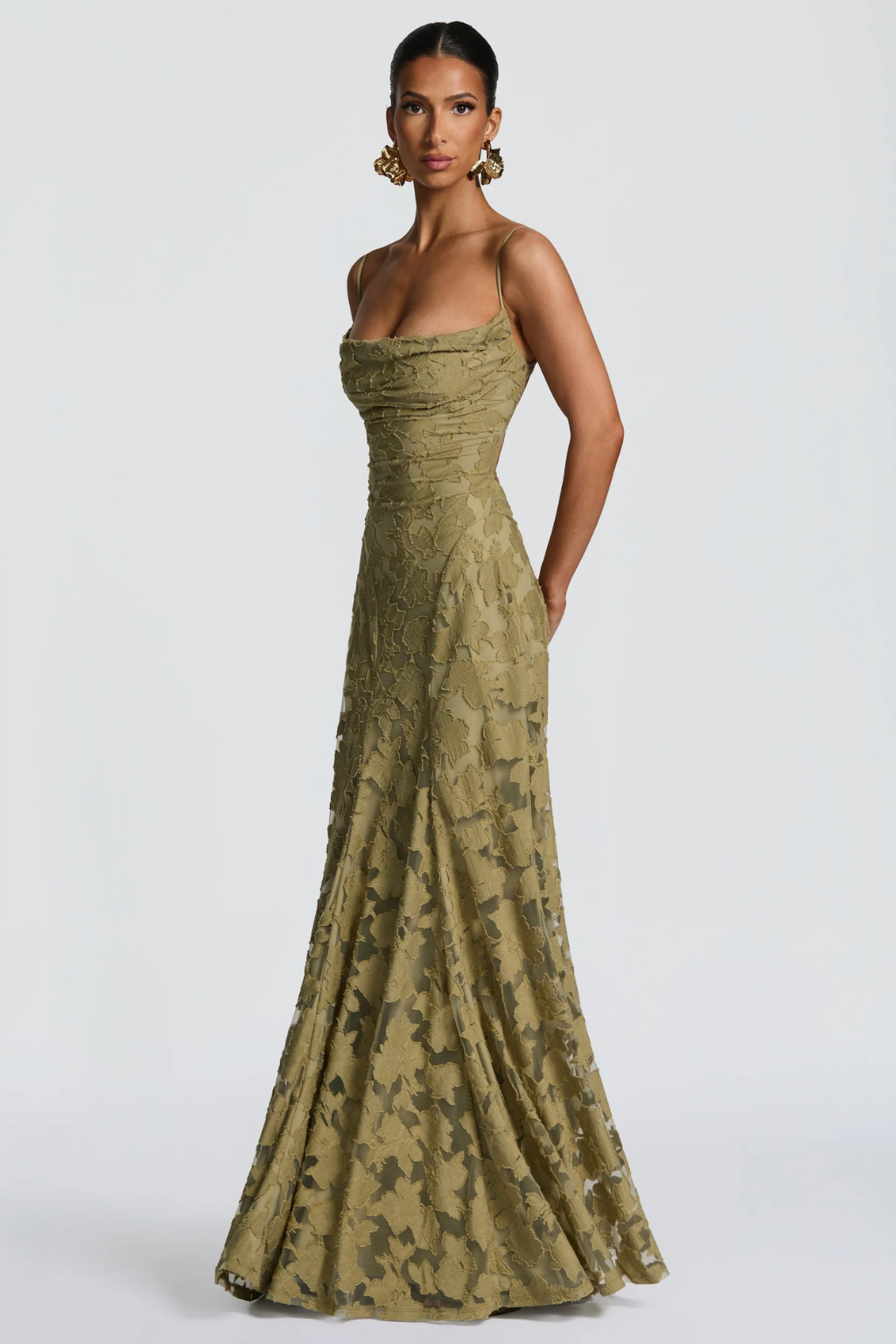 Arabella │ Women's Floral Brocade Maxi Wedding Guest Dress With Cami Straps