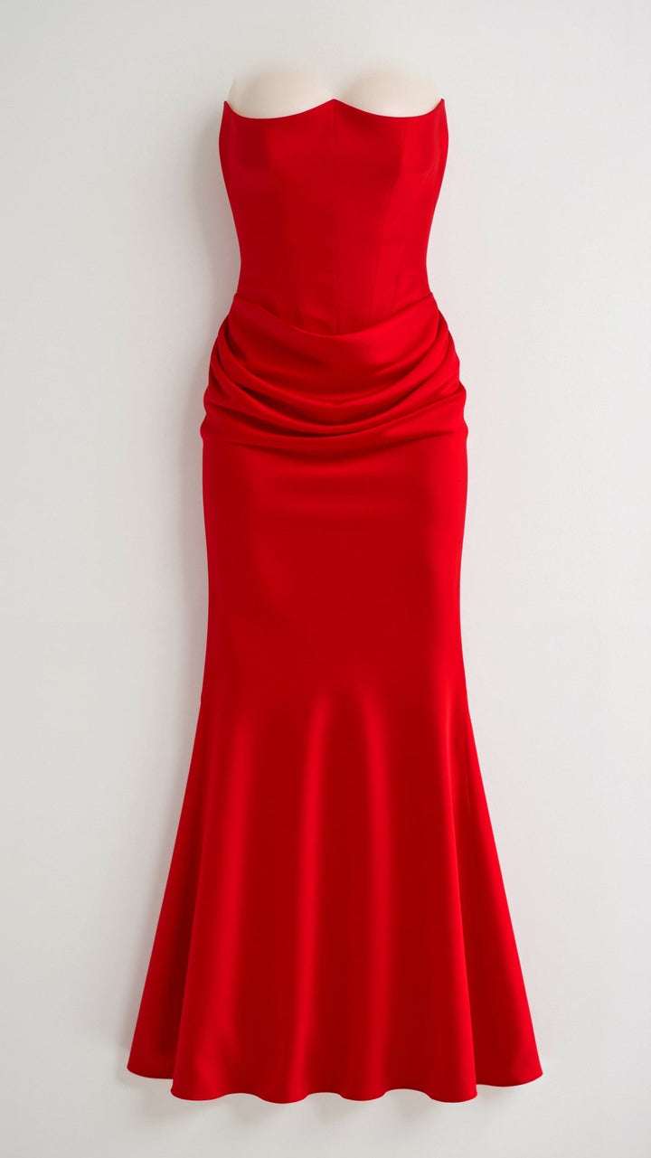 Isabella | Women's Strapless Ruched Corset Bodice Maxi Dress