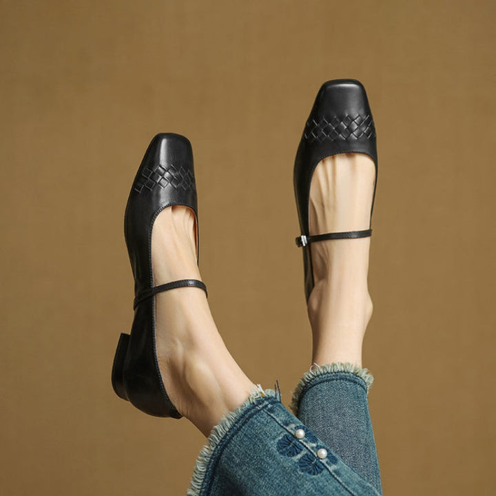 Selina │ Women's Square Toe Mary Jane Flat With Woven Upper